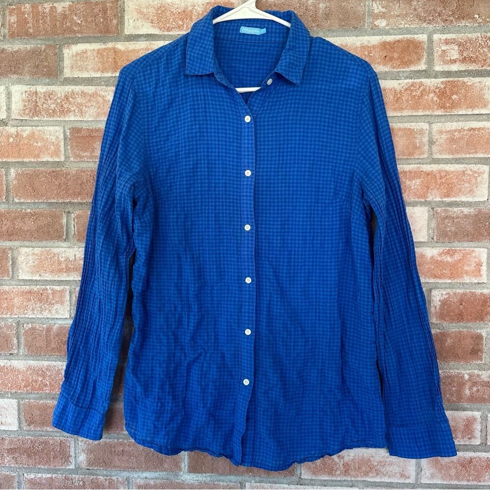 J. Mclaughlin Crinkle Gingham Button Down Shirt W… - image 1